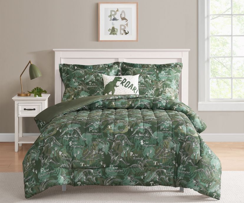 Dino Forest Green 3-4 Piece Microfiber Comforter Set