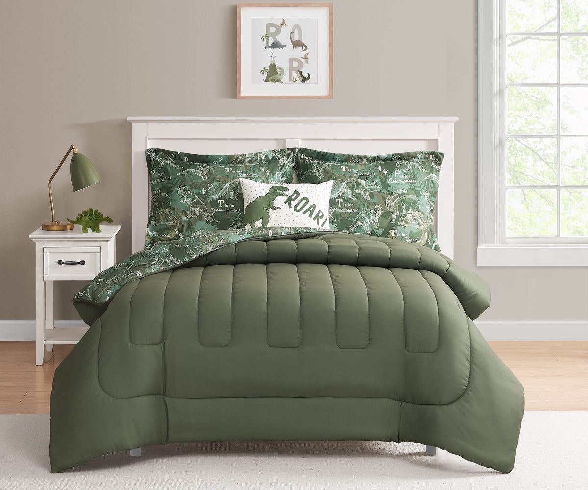 Dino Forest Green 3-4 Piece Microfiber Comforter Set