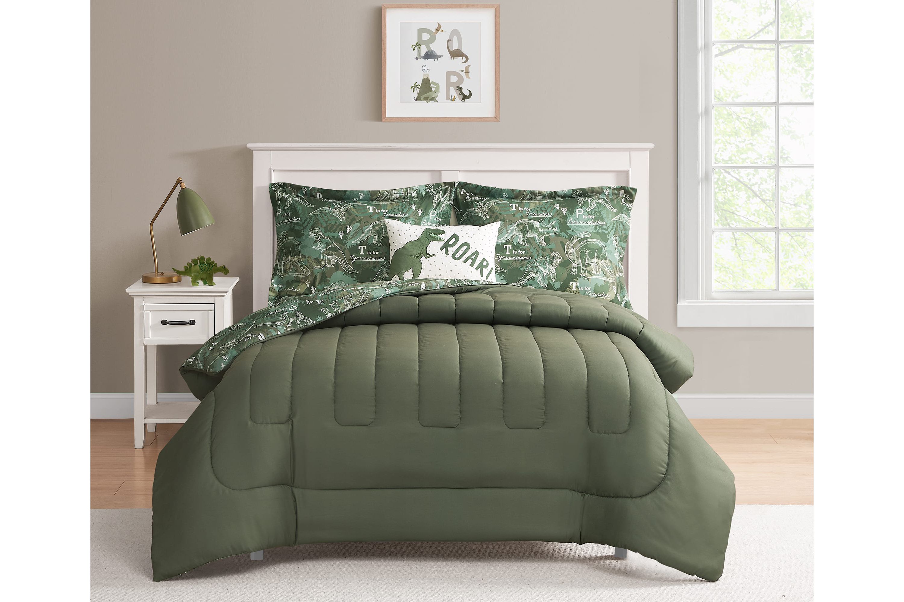 Dino Forest Green 3-4 Piece Microfiber Comforter Set