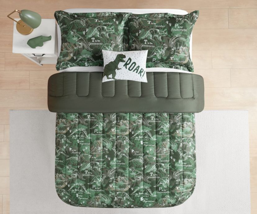Dino Forest Green 3-4 Piece Microfiber Comforter Set