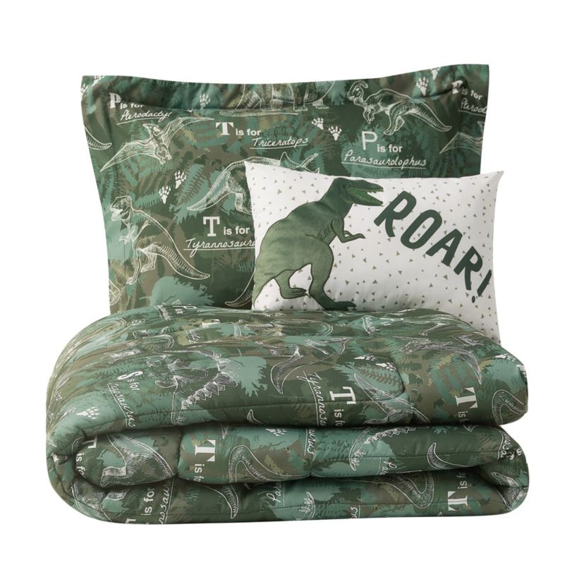 Dino Forest Green 3-4 Piece Microfiber Comforter Set