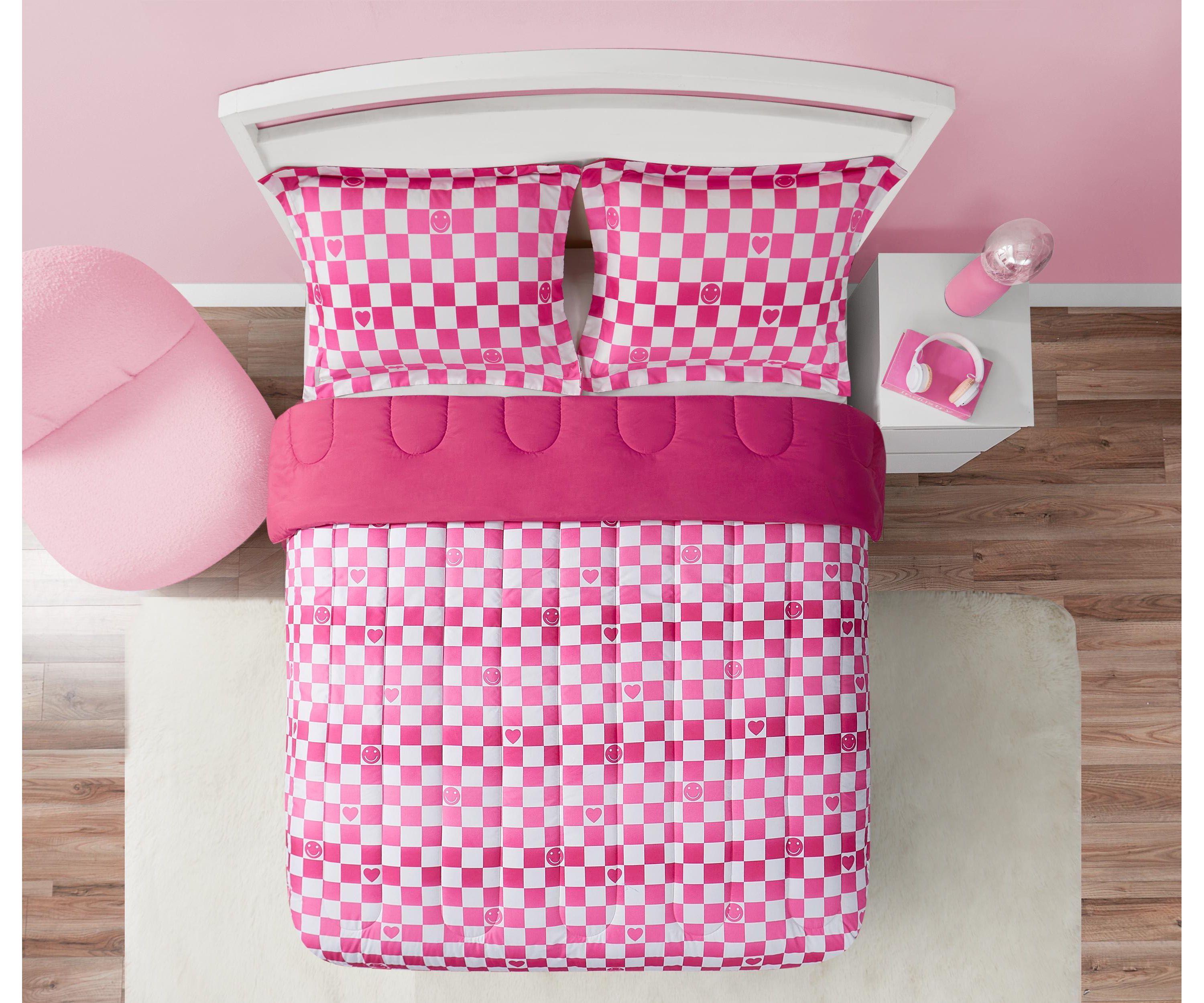 Checkerboard Hearts Hot Pink 2-3 Piece Ultra Soft Microfiber Comforter Set