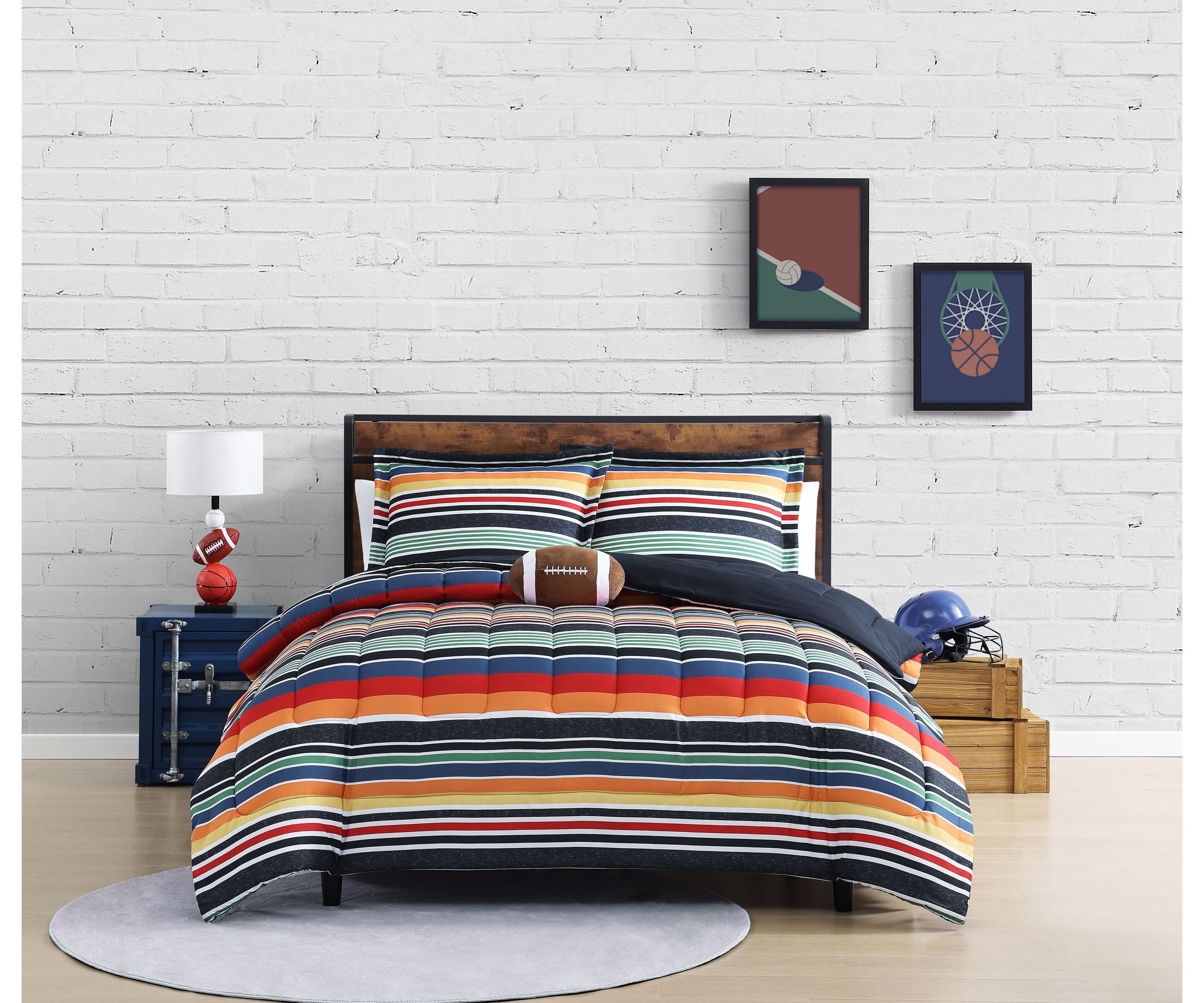 Sportset Stripe Black Multi 3-4 Piece Soft Microfiber Comforter Set