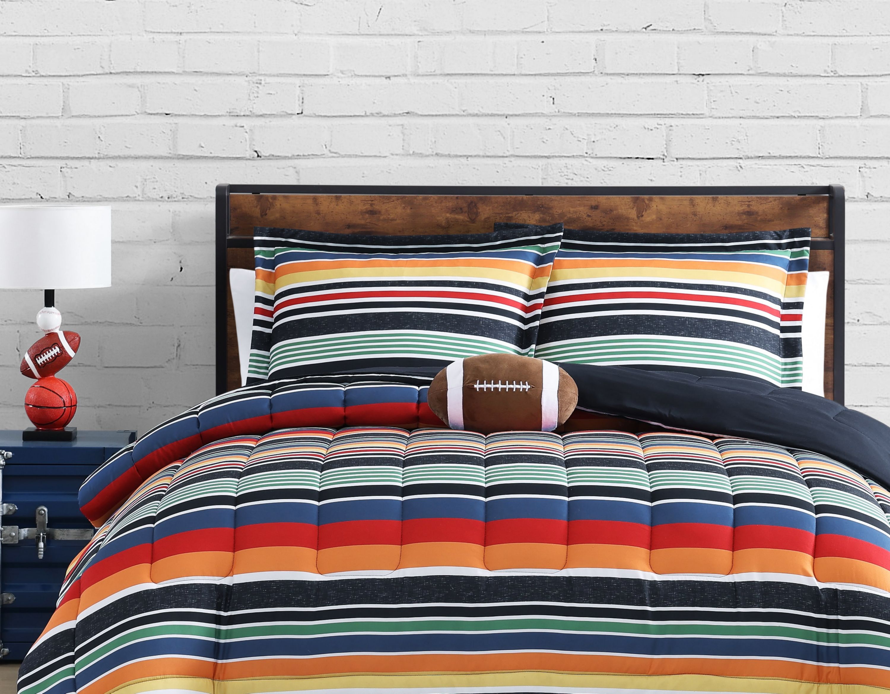 Sportset Stripe Black Multi 3-4 Piece Soft Microfiber Comforter Set