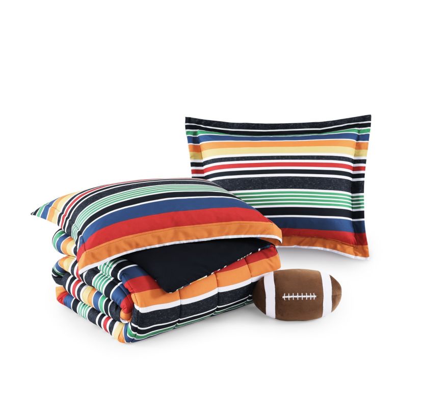 Sportset Stripe Black Multi 3-4 Piece Soft Microfiber Comforter Set