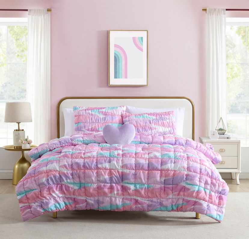Staci Swirl Pink 3-4 Piece Soft Embellished Microfiber Comforter Set