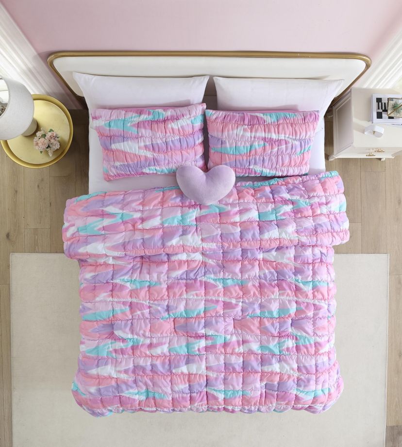 Staci Swirl Pink 3-4 Piece Soft Embellished Microfiber Comforter Set