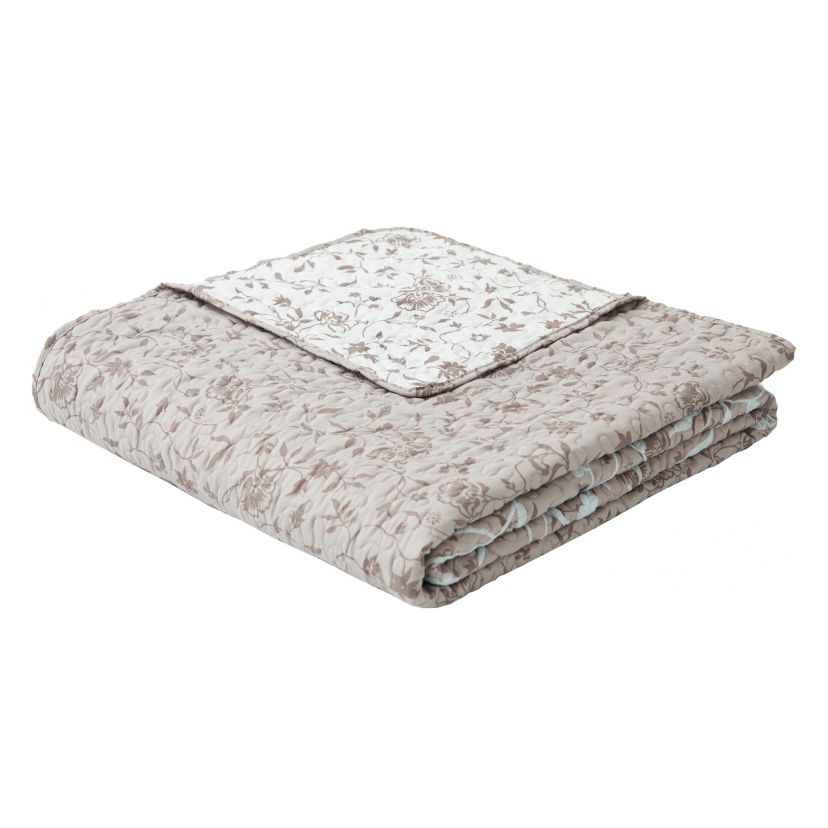 Kendall Vine Leaf Embroidery Taupe Neutral 2-3 Piece All-Season Reversible Soft Microfiber Quilt Set