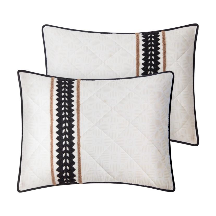 Jackson Boho Tufted Embroidery Tan/Black 2-3 Piece All-Season Reversible Soft Microfiber Quilt Set