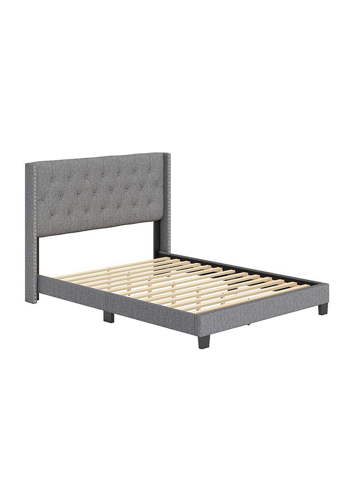 Boyd Sleep Mia Upholstered Button Tufted Platform Bed Frame Mattress Foundation with Headboard and Strong Wood Slat Supports: Linen