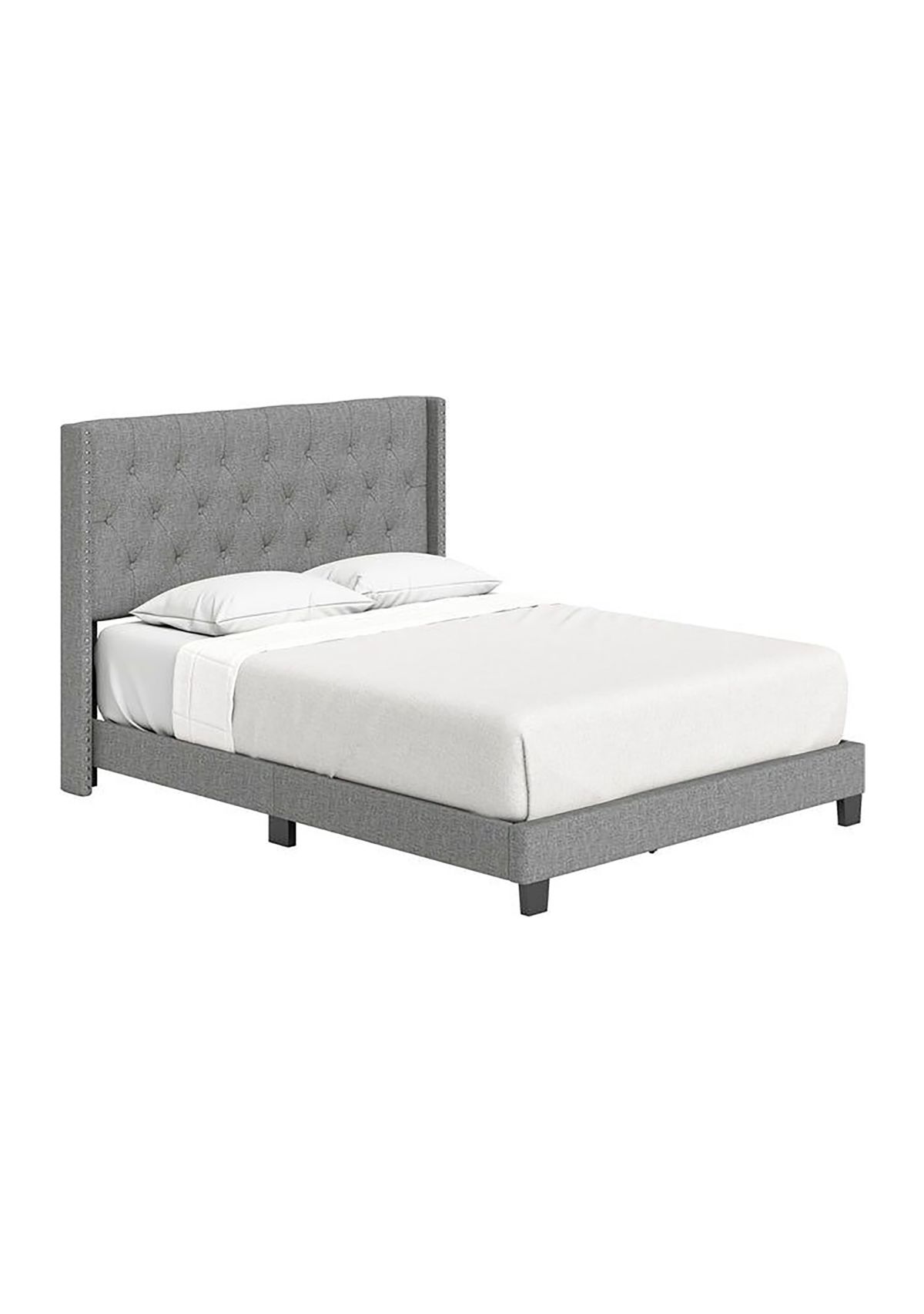 Boyd Sleep Mia Upholstered Button Tufted Platform Bed Frame Mattress Foundation with Headboard and Strong Wood Slat Supports: Linen
