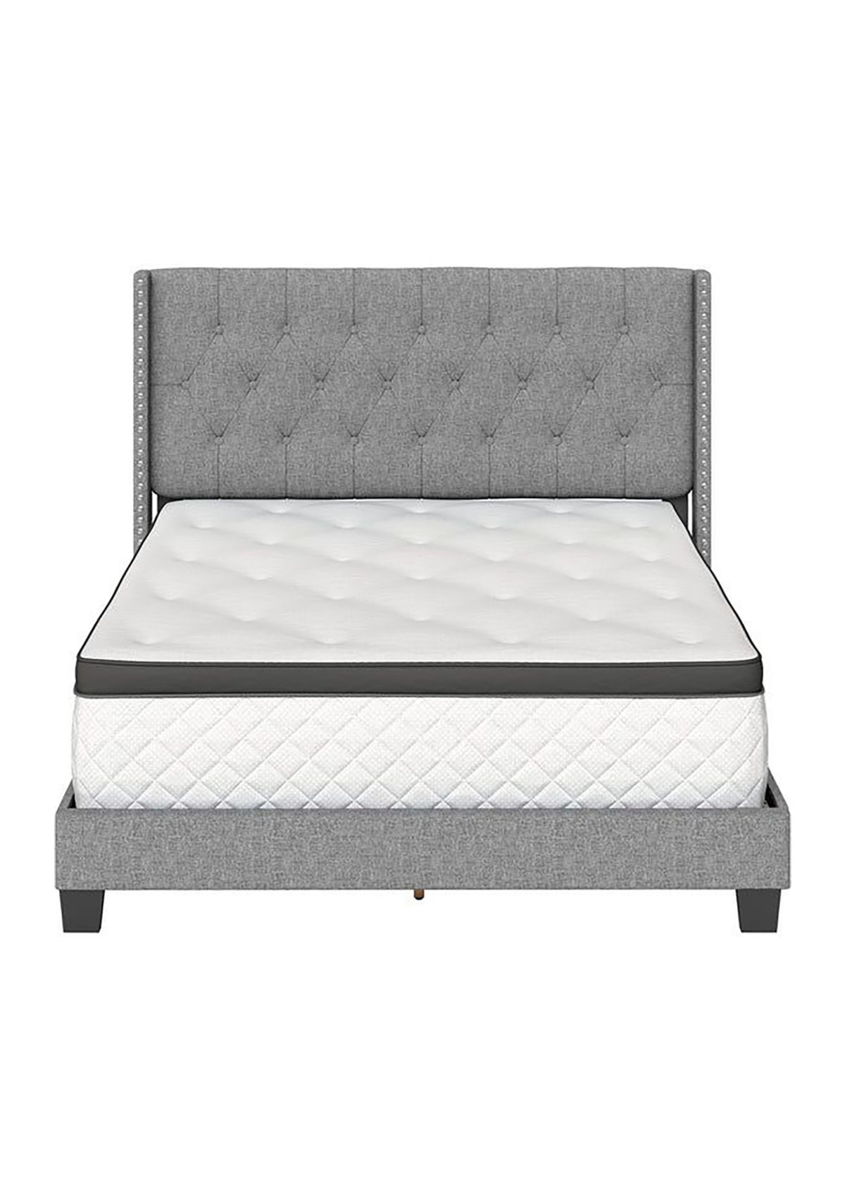 Boyd Sleep Mia Upholstered Button Tufted Platform Bed Frame Mattress Foundation with Headboard and Strong Wood Slat Supports: Linen