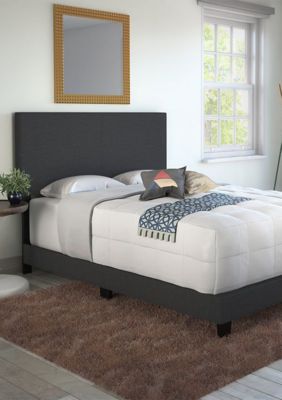 Boyd Sleep Milan Linen Upholstered Platform Bed Frame - Adjustable Headboard, Box Spring Required Storage Bed, Black, Full