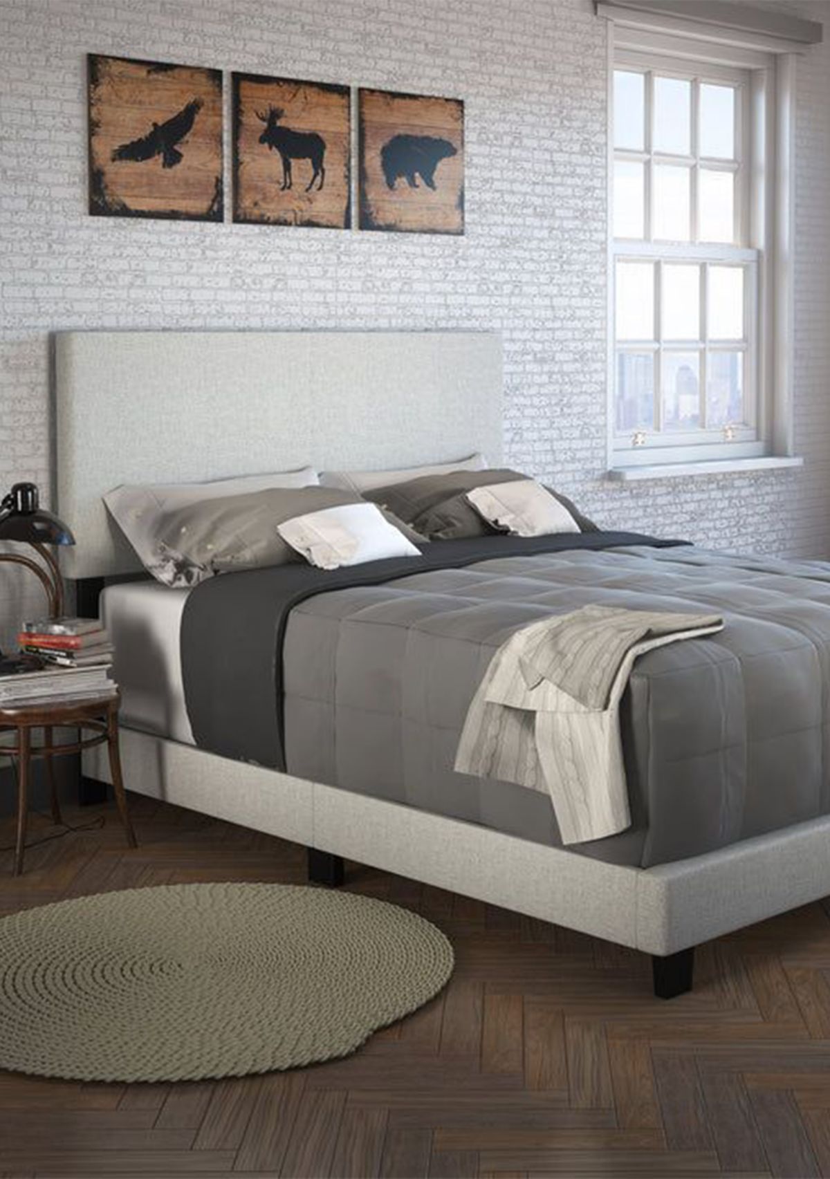 Boyd Sleep Milan Linen Upholstered Platform Bed Frame - Adjustable Headboard, Box Spring Required Storage Bed