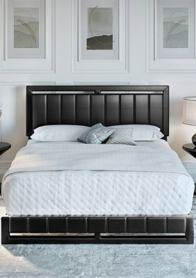 Boyd Sleep Beaumont Upholstered Platform Bed with Headboard, Mattress Foundation with Strong 14 Wood Slat Supports, No Box Spring Required, Black