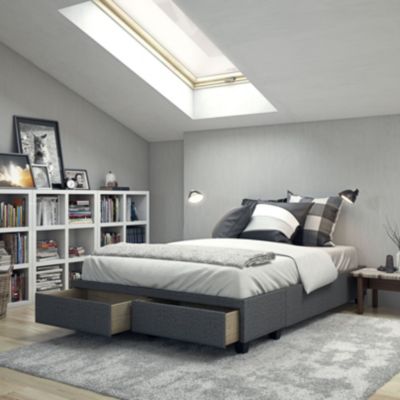 Boyd Sleep Modena Upholstered Platform Bed Frame Mattress Foundation with Dual Front Storage Drawers and Strong Wood Slat Supports: Linen, Grey, Full