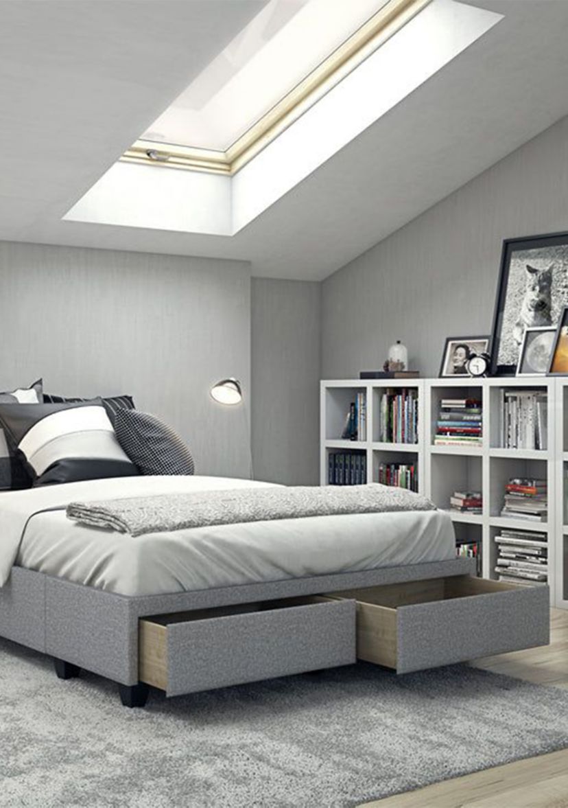Boyd Sleep Modena Upholstered Platform Bed Frame Mattress Foundation with Dual Front Storage Drawers and Strong Wood Slat Supports: Linen