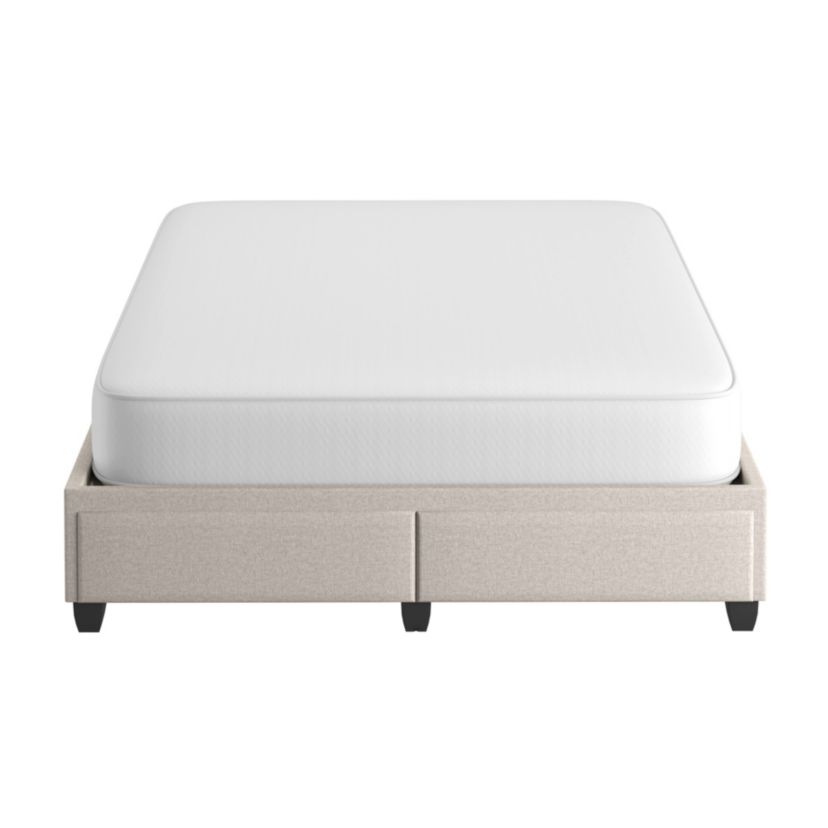 Boyd Sleep Modena Upholstered Platform Bed Frame Mattress Foundation with Dual Front Storage Drawers and Strong Wood Slat Supports: Linen