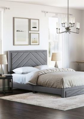 Boyd Sleep Barcelona Upholstered Platform Bed with Headboard, Mattress Foundation with Strong 14 Wood Slat Supports, No Box Spring Required, Gray