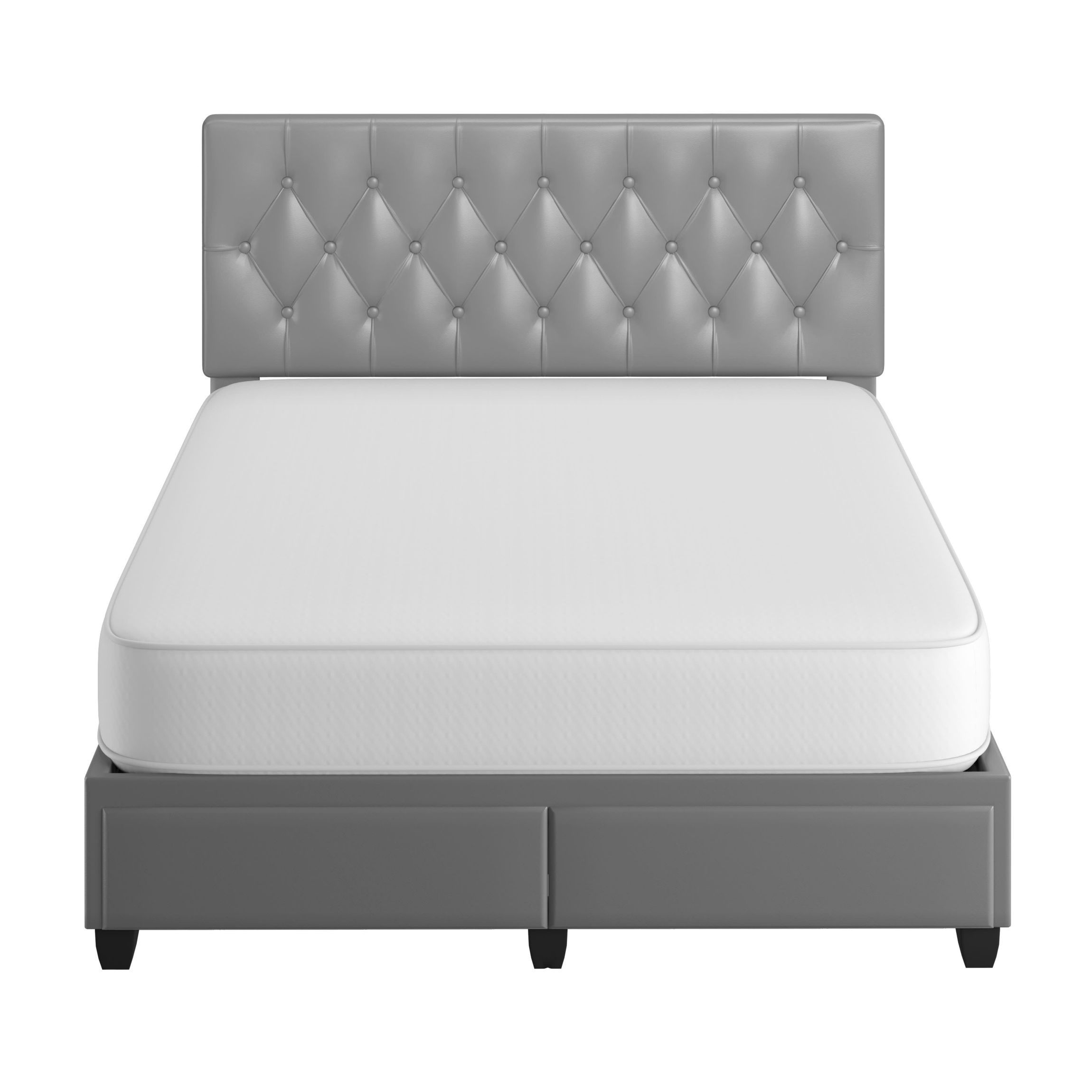 Boyd Sleep verona Upholstered Platform Bed Frame Mattress Foundation with Headboard, Dual Front Storage Drawers, and Strong Wood Slat Supports: Button Tufted Vegan Leather