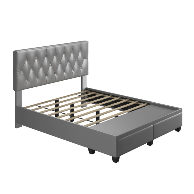 Boyd Sleep verona Upholstered Platform Bed Frame Mattress Foundation with Headboard, Dual Front Storage Drawers, and Strong Wood Slat Supports: Button Tufted Vegan Leather