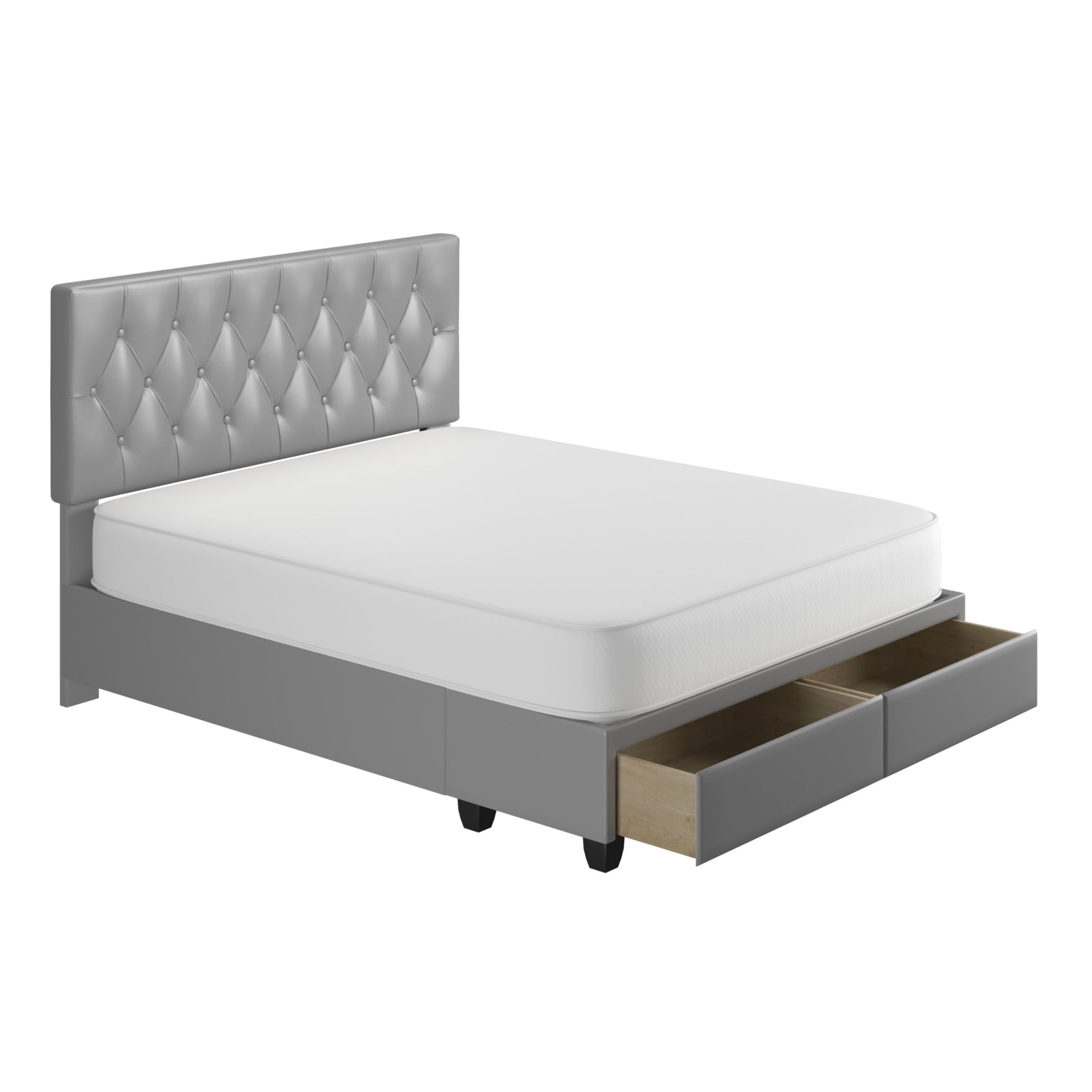 Boyd Sleep verona Upholstered Platform Bed Frame Mattress Foundation with Headboard, Dual Front Storage Drawers, and Strong Wood Slat Supports: Button Tufted Vegan Leather