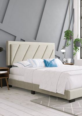 Boyd Sleep Diagonal Fully Upholstered Platform Bed Frame, 4 Wood Support Slats, Requires Box Spring, Blue