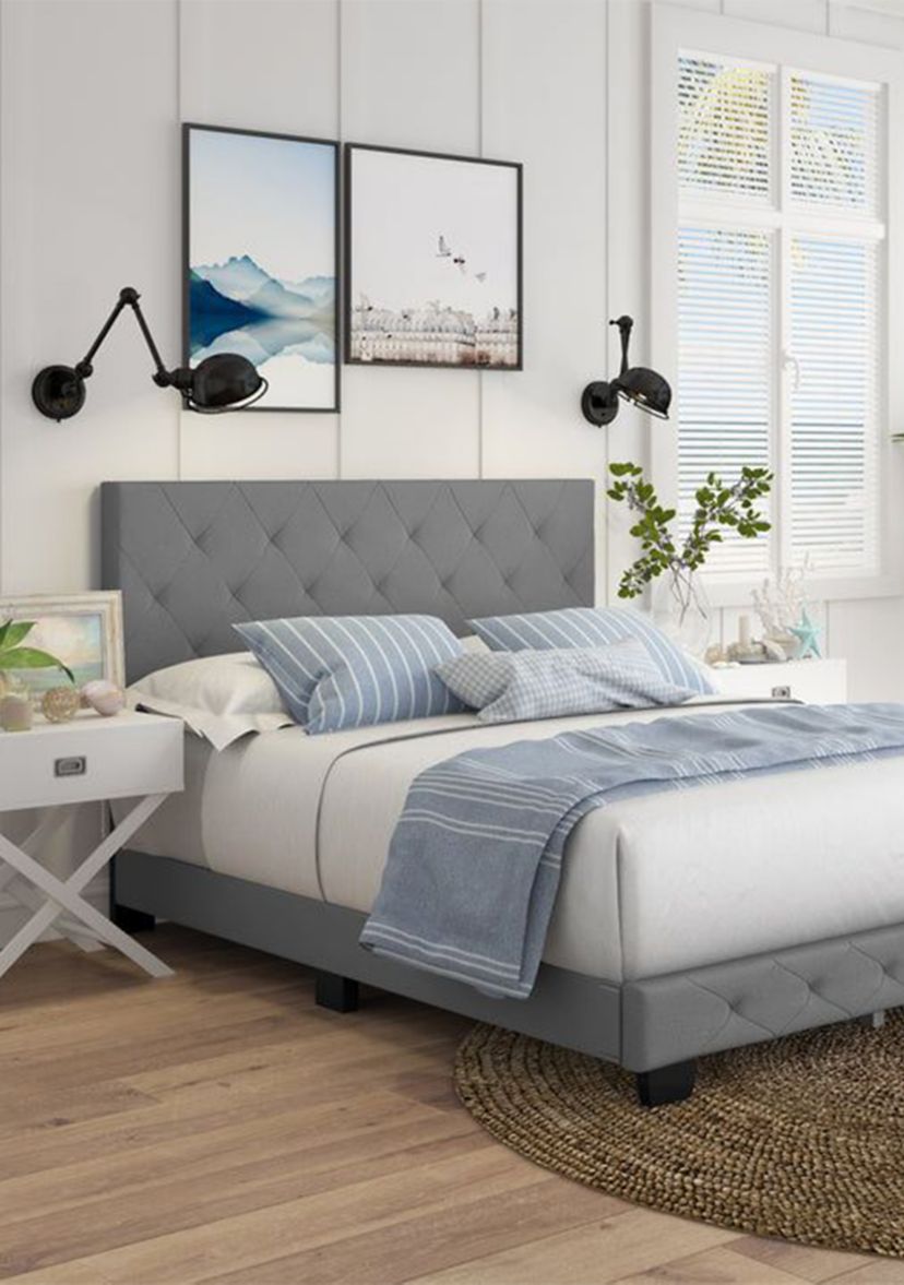 Boyd Sleep Chloe Upholstered Platform Bed with Headboard, Mattress Foundation with Strong 14 Wood Slat Supports, No Box Spring Required