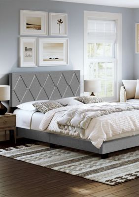 Boyd Sleep Diamond Fully Upholstered Platform Bed Frame, 4 Wood Support Slats, Requires Box Spring, Gray