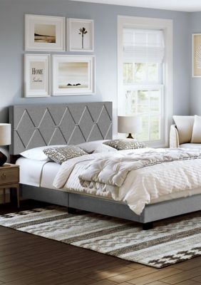 Boyd Sleep Diamond Fully Upholstered Platform Bed Frame, 4 Wood Support Slats, Requires Box Spring, Black