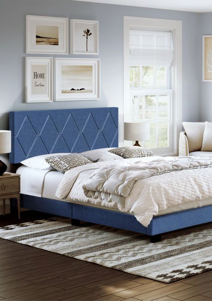 Boyd Sleep Diamond Fully Upholstered Platform Bed Frame, 4 Wood Support Slats, Requires Box Spring