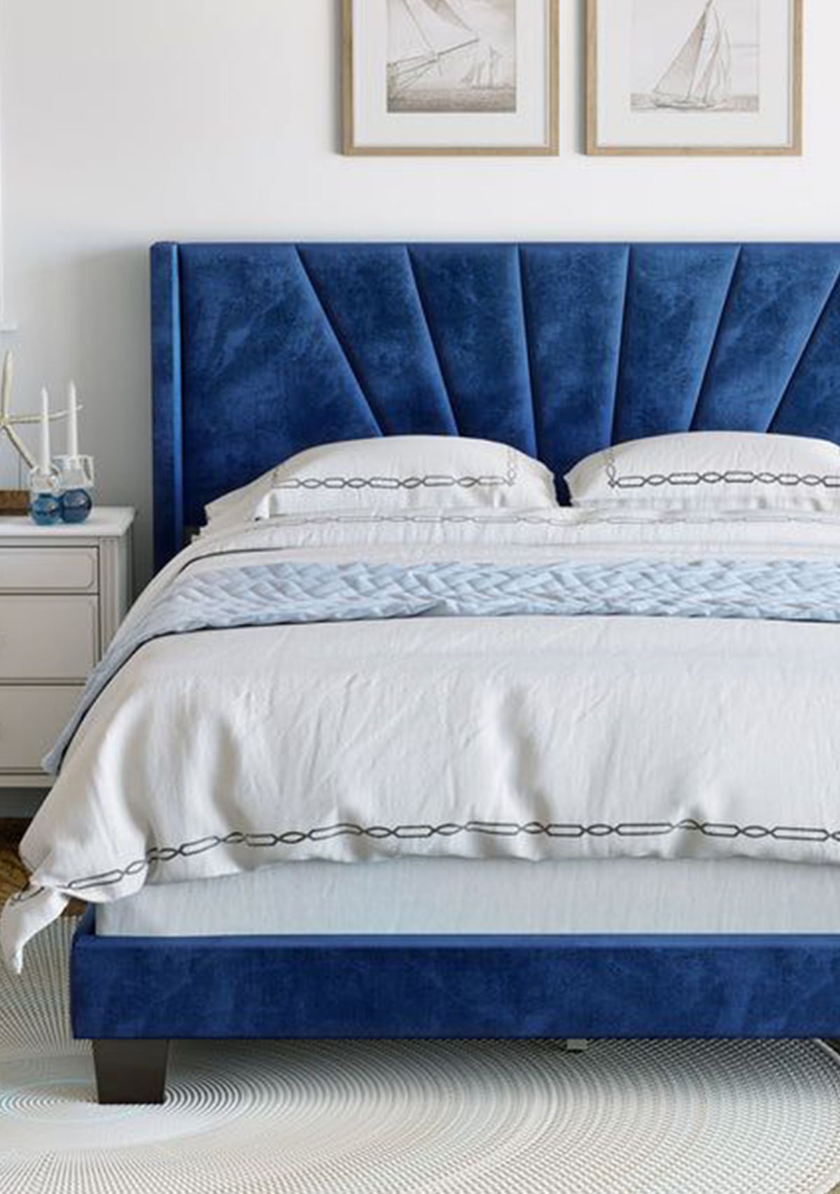 Boyd Sleep Valencia Winged Tifted Upholstered Platform Bed with Headboard, Strong Wood 4-Slat Supports, Requires Box Spring