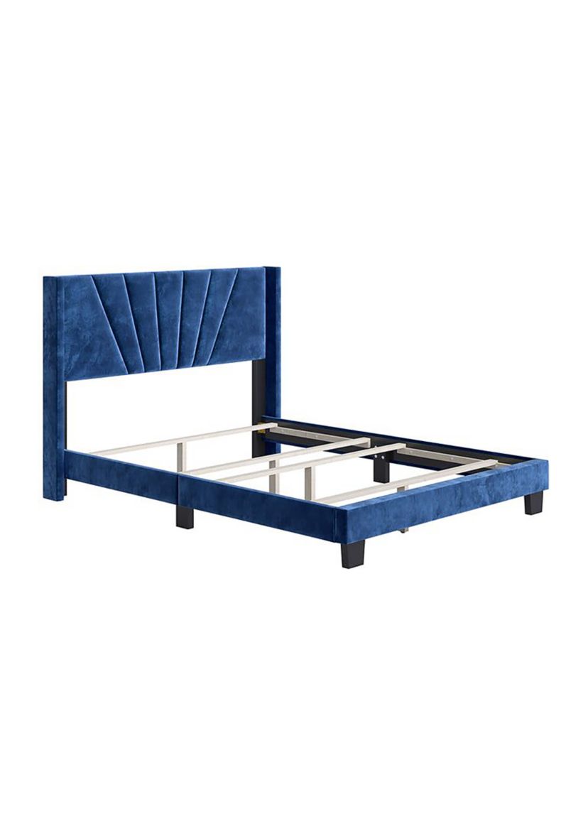 Boyd Sleep Valencia Winged Tifted Upholstered Platform Bed with Headboard, Strong Wood 4-Slat Supports, Requires Box Spring