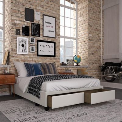 Boyd Sleep Parma Upholstered Platform Bed Frame Mattress Foundation with Dual Front Storage Drawers and Strong Wood Slat Supports: Faux Leather, White