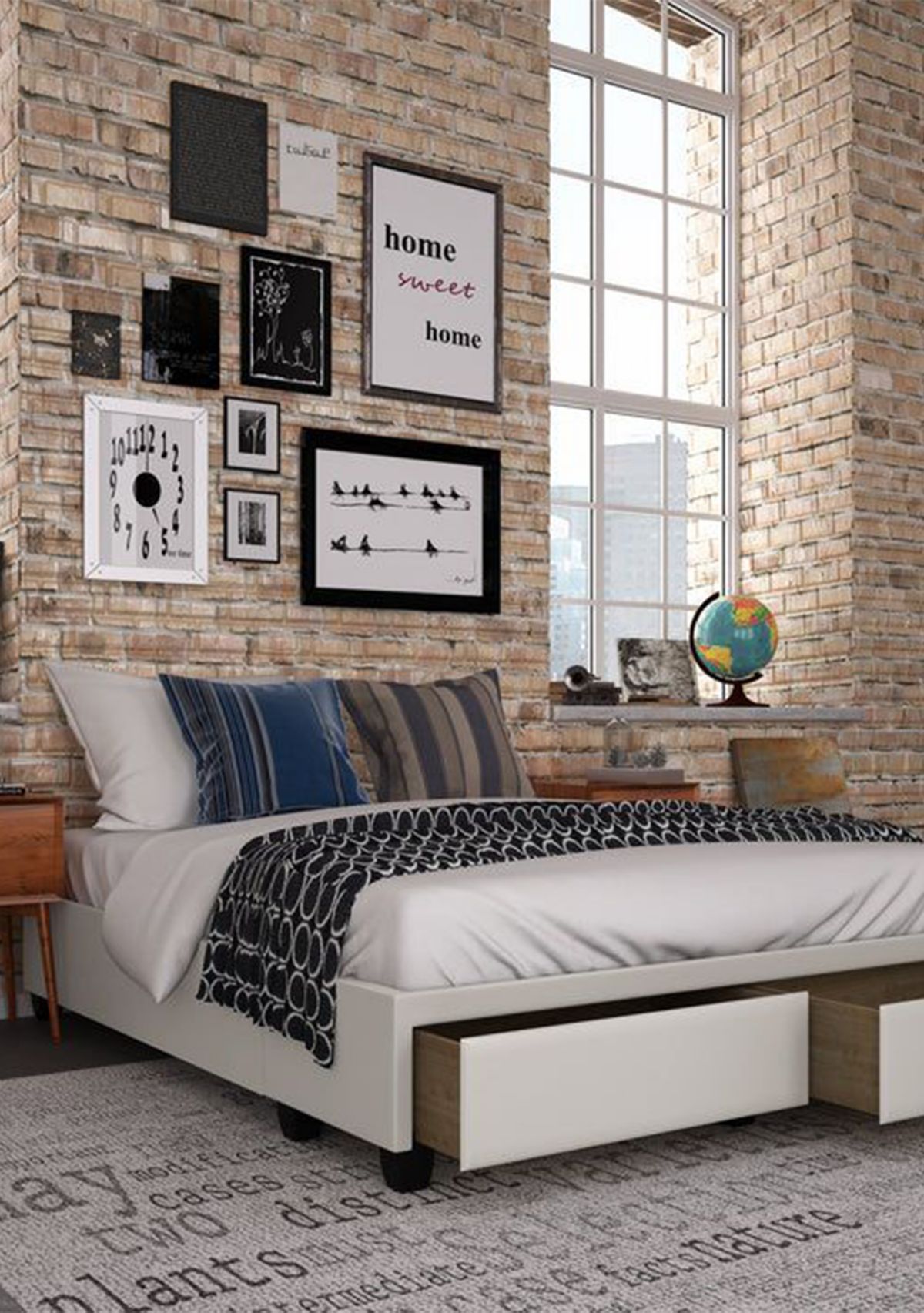 Boyd Sleep Parma Upholstered Platform Bed Frame Mattress Foundation with Dual Front Storage Drawers and Strong Wood Slat Supports: Faux Leather