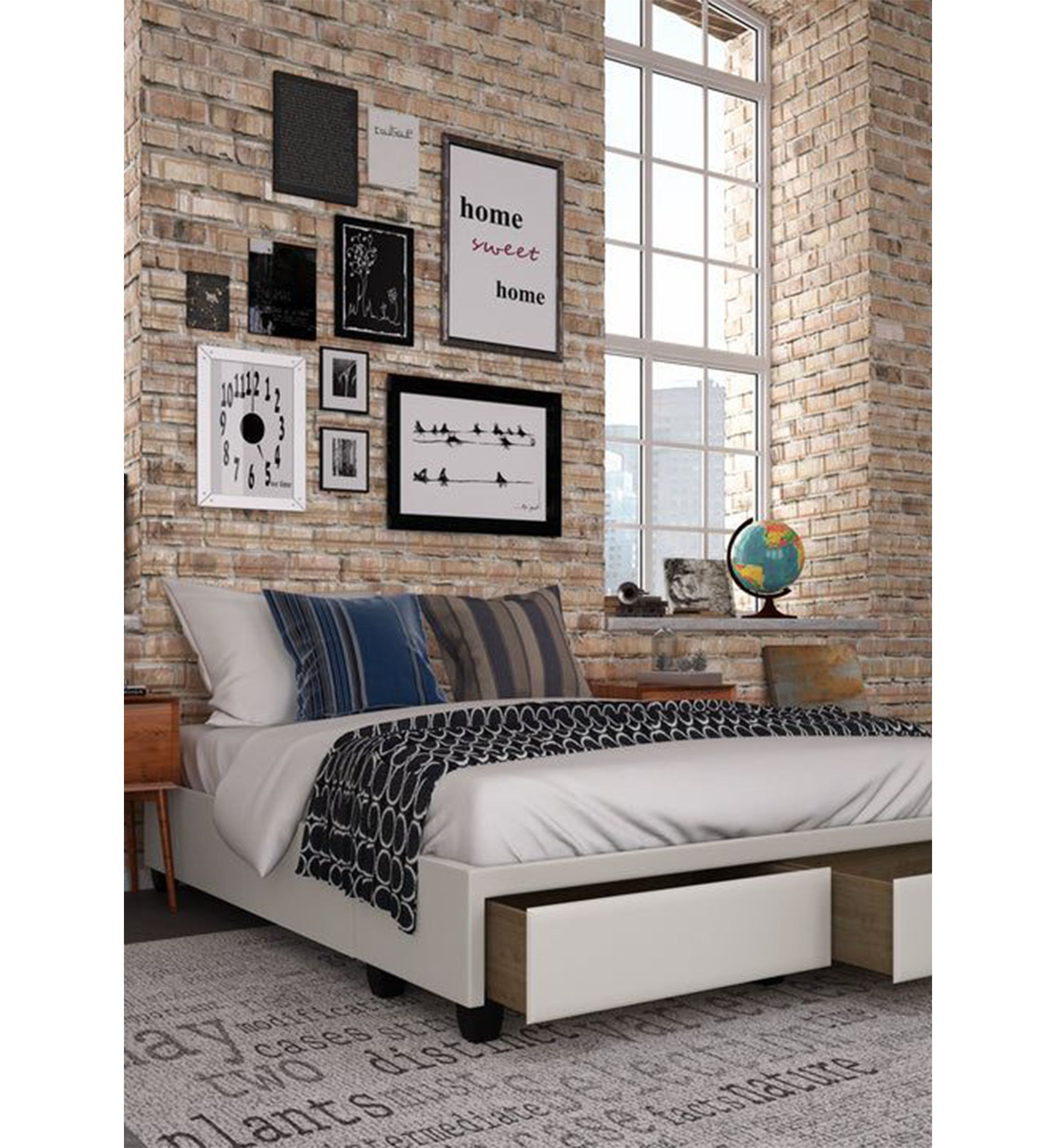 Boyd Sleep Parma Upholstered Platform Bed Frame Mattress Foundation with Dual Front Storage Drawers and Strong Wood Slat Supports: Faux Leather