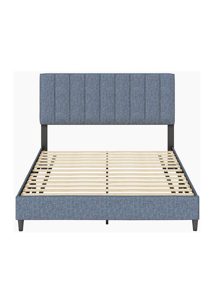 Boyd Sleep Leah Upholstered Vertical Tufted Platform Bed Frame Mattress Foundation with Headboard and Strong Wood Slat Supports: Linen