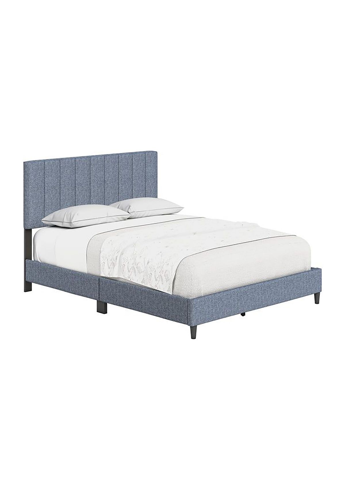 Boyd Sleep Leah Upholstered Vertical Tufted Platform Bed Frame Mattress Foundation with Headboard and Strong Wood Slat Supports: Linen
