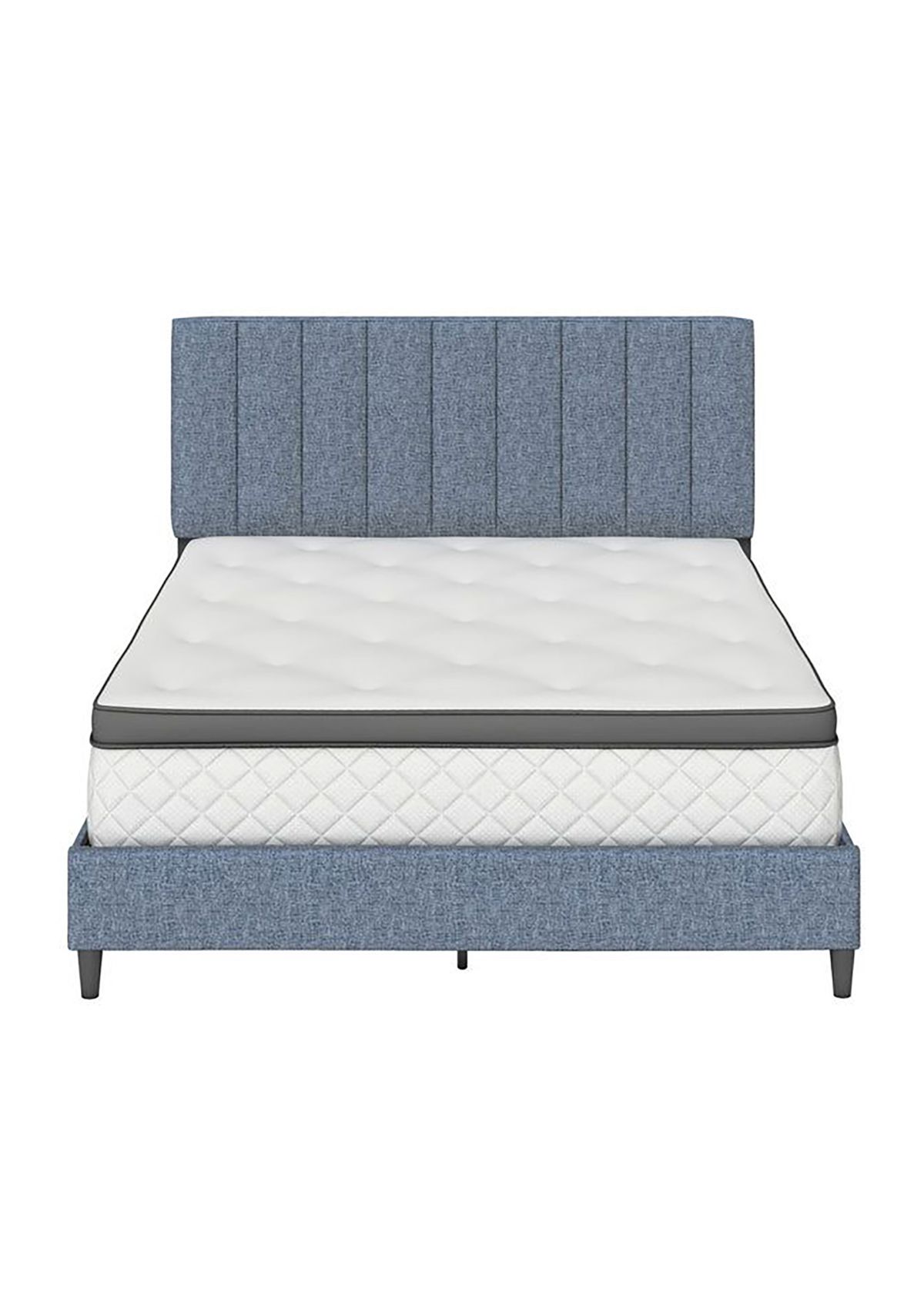Boyd Sleep Leah Upholstered Vertical Tufted Platform Bed Frame Mattress Foundation with Headboard and Strong Wood Slat Supports: Linen