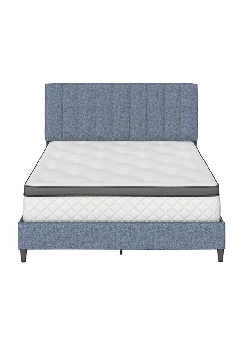 Boyd Sleep Leah Upholstered Vertical Tufted Platform Bed Frame Mattress Foundation with Headboard and Strong Wood Slat Supports: Linen