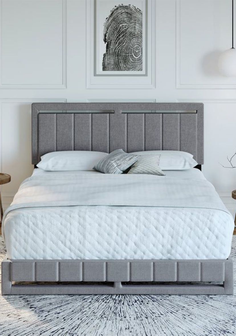 Boyd Sleep Senata Upholstered Platform Bed with Headboard, Mattress Foundation with Strong 14 Wood Slat Supports, No Box Spring Required