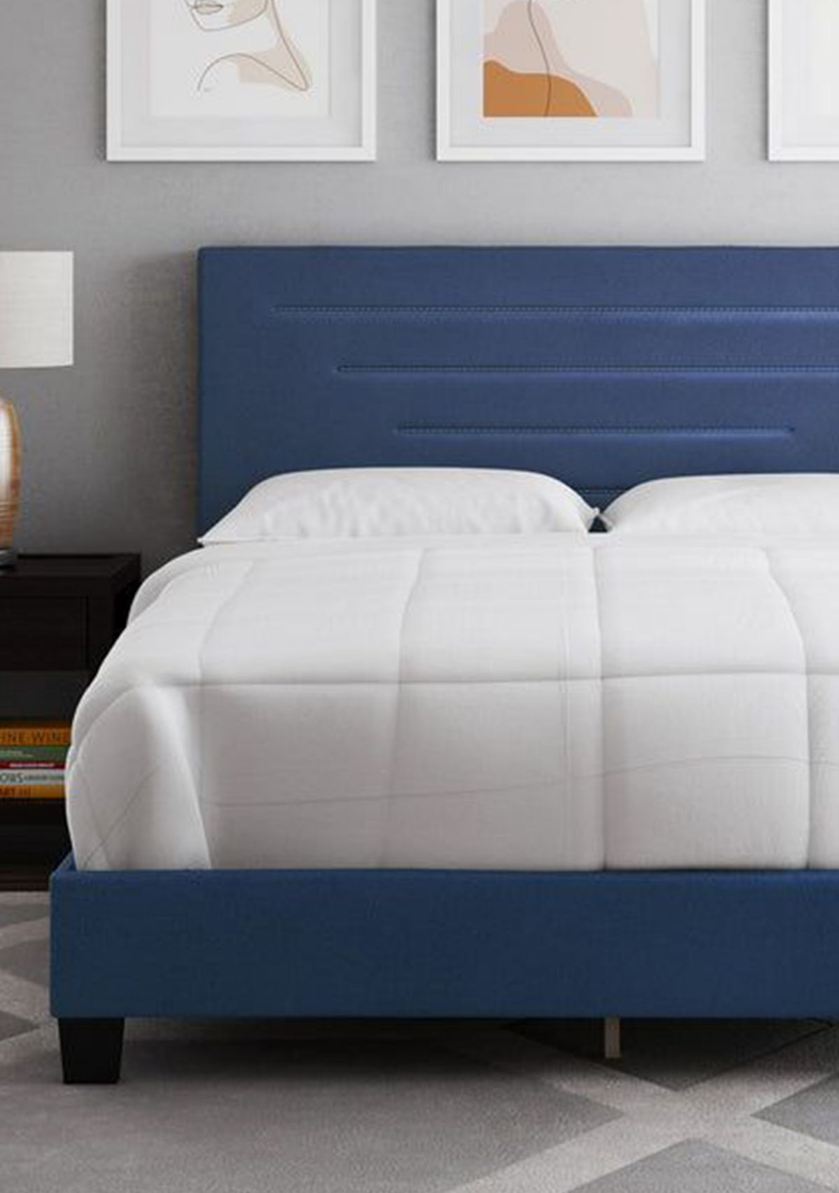 Boyd Sleep Luxembourg Fully Upholstered Platform Bed Frame, 4 Wood Support Slats, Requires Box Spring