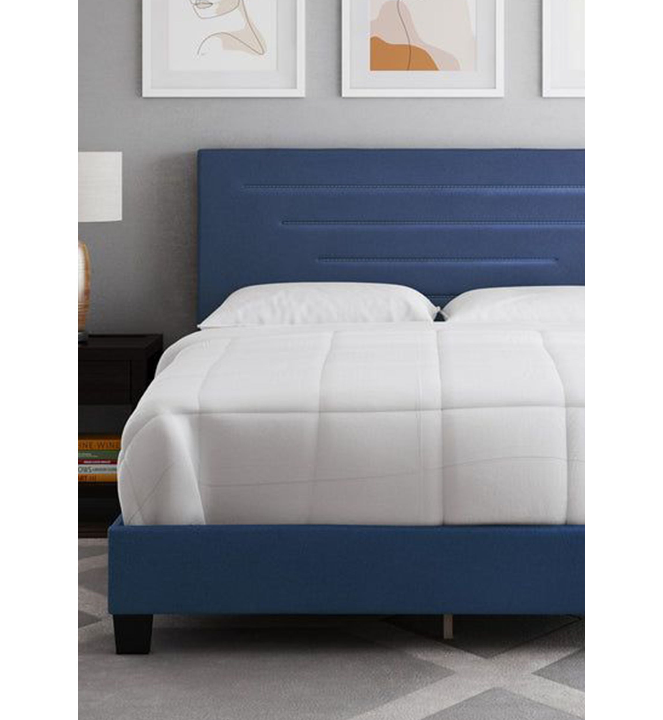 Boyd Sleep Luxembourg Fully Upholstered Platform Bed Frame, 4 Wood Support Slats, Requires Box Spring
