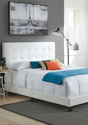 Boyd Sleep Roma Upholstered Platform Bed with Headboard, Mattress Foundation with Strong 13 Wood Slat Supports, No Box Spring Required, White