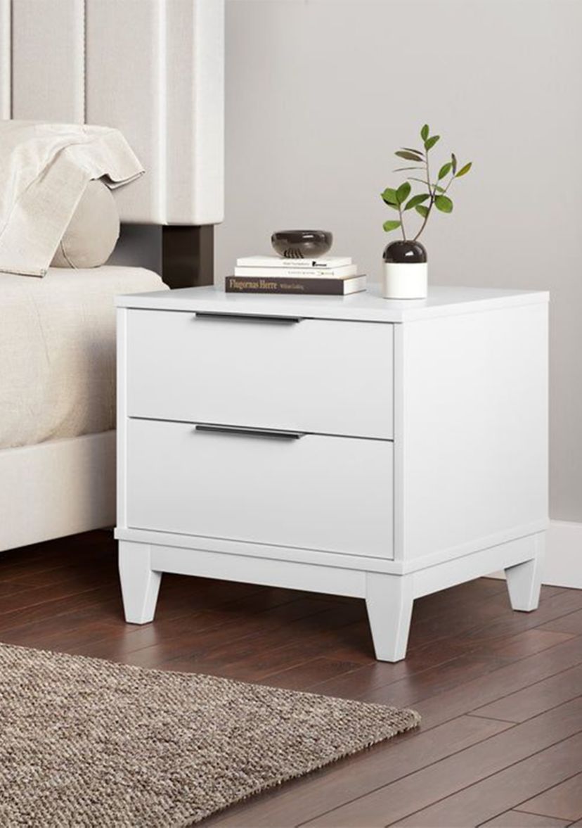 Boyd Sleep Bedroom Nightstand Bedside Table: Mackay Two Drawer Storage with Leg Base