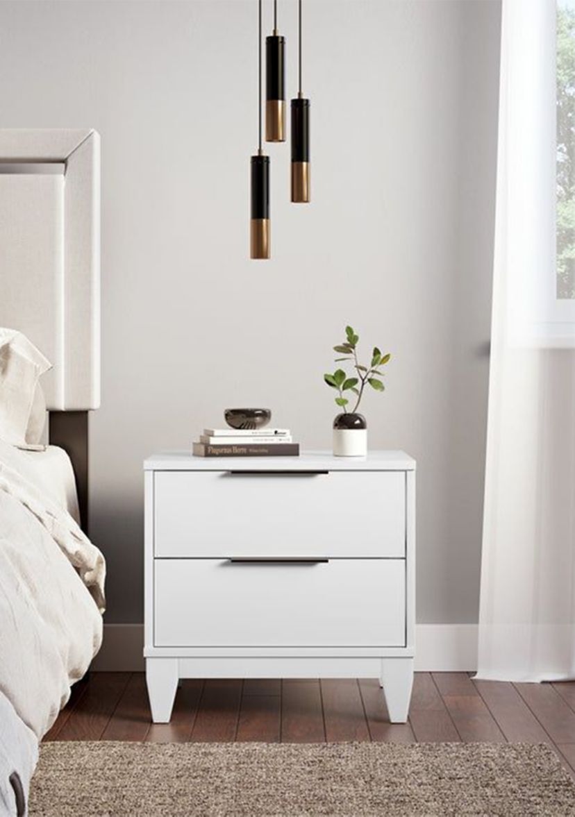 Boyd Sleep Bedroom Nightstand Bedside Table: Mackay Two Drawer Storage with Leg Base