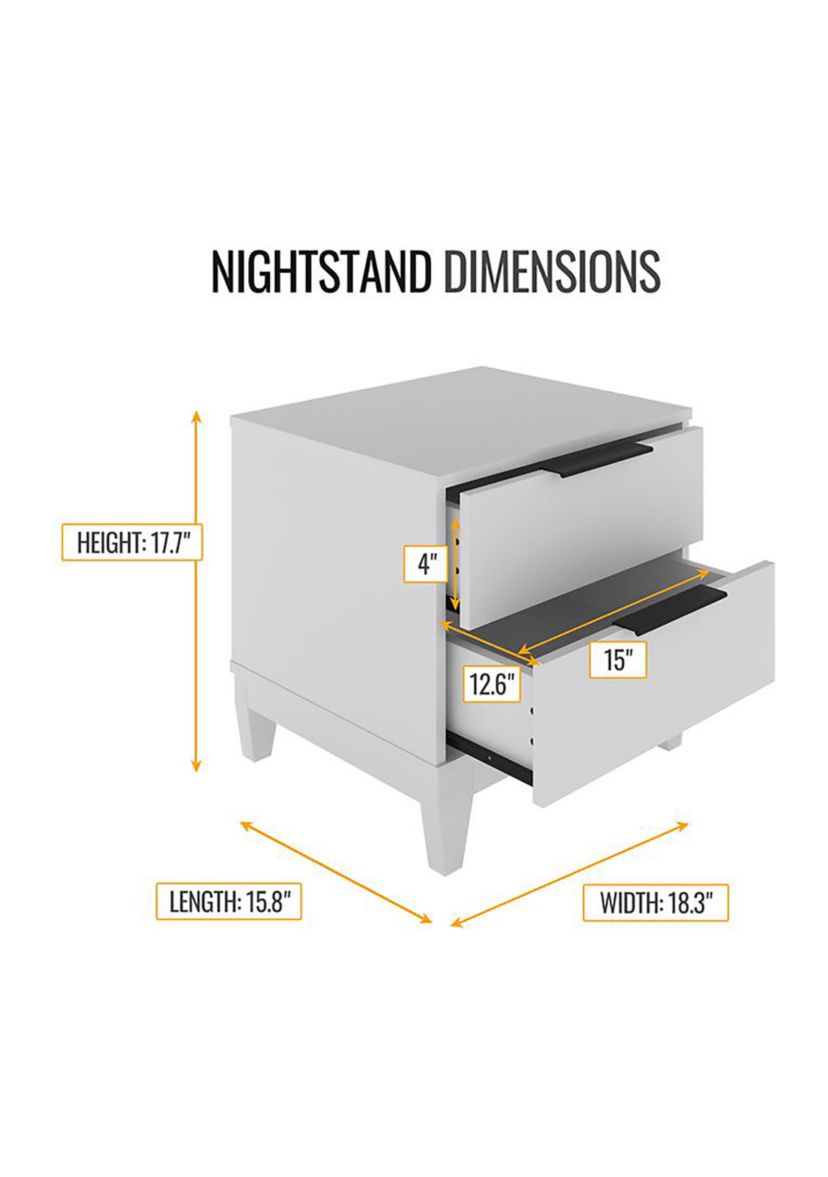 Boyd Sleep Bedroom Nightstand Bedside Table: Mackay Two Drawer Storage with Leg Base