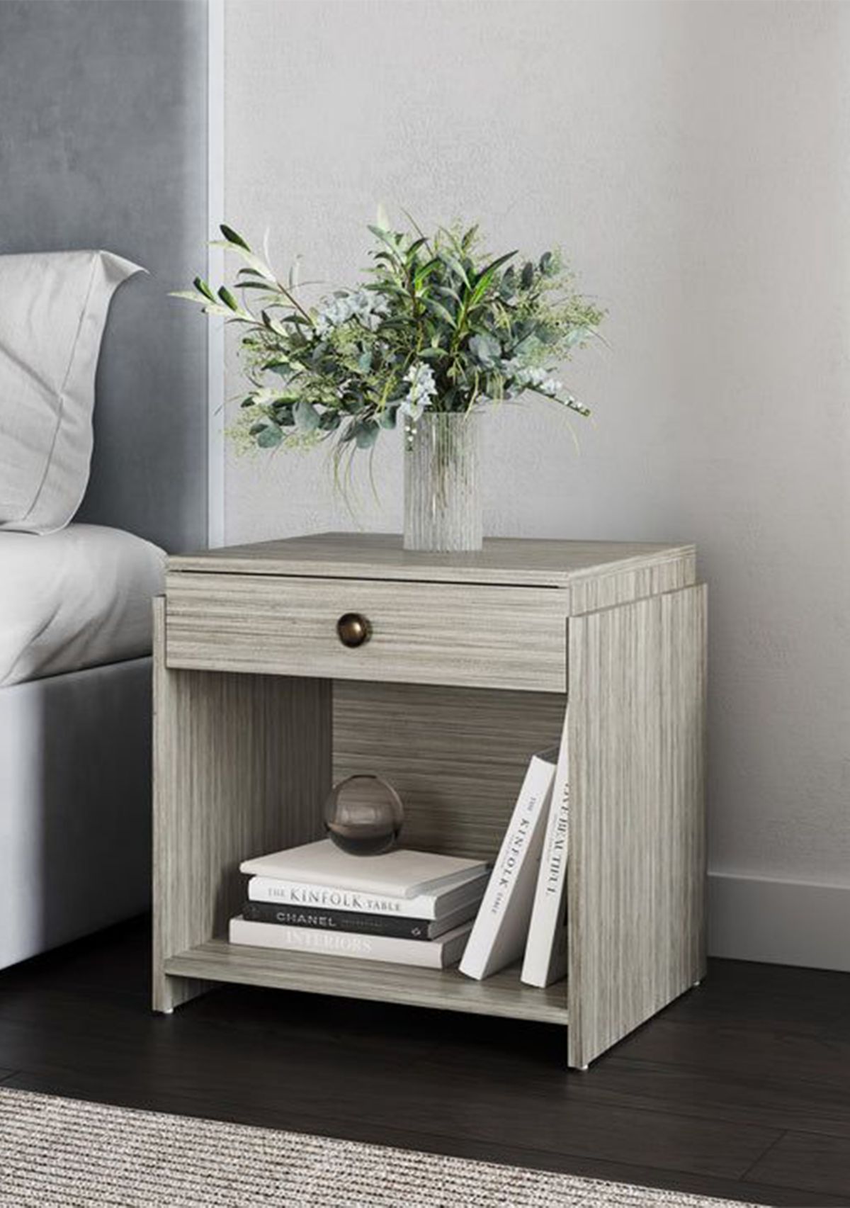 Boyd Sleep Bedroom Nightstand Bedside Table: Sydney Single Drawer Storage with Open Shelving
