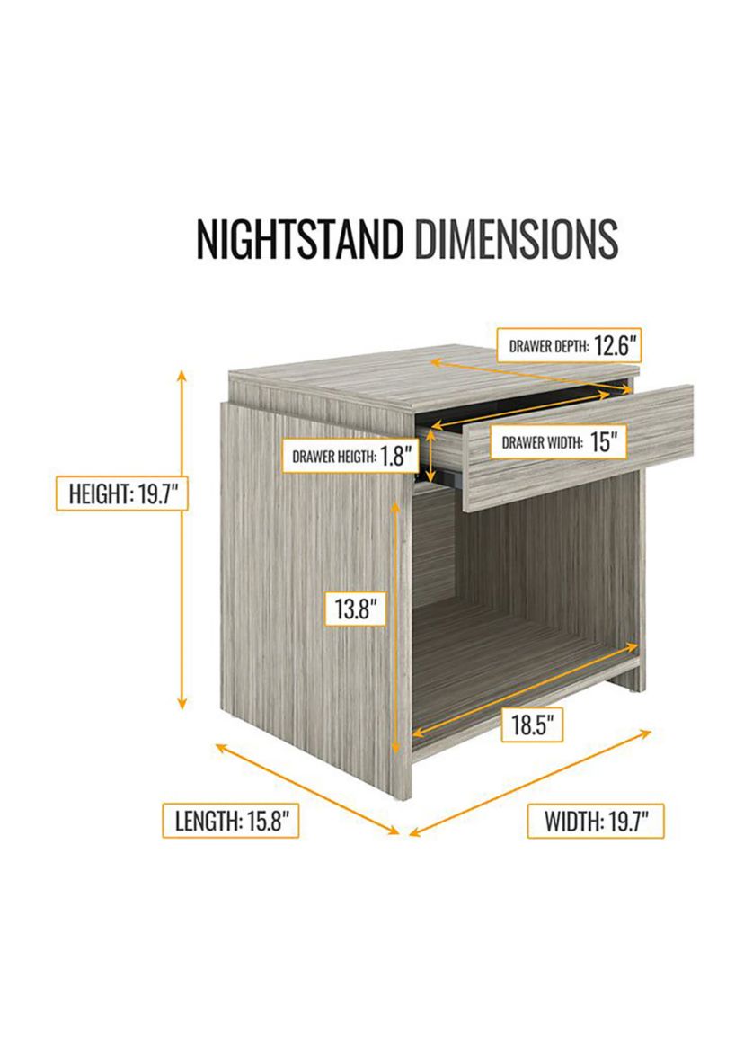 Boyd Sleep Bedroom Nightstand Bedside Table: Sydney Single Drawer Storage with Open Shelving