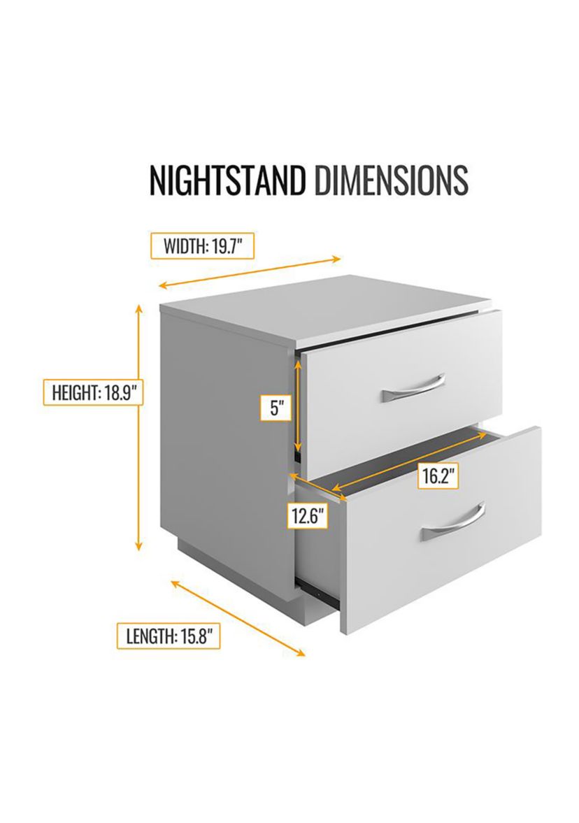 Boyd Sleep Bedroom Nightstand Bedside Table: Hamilton Two Drawer Storage with Pedestal Base